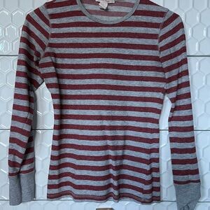 Forever 21 Gray and Burgundy Striped Long Sleeve Top